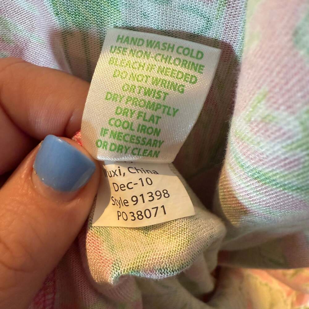 Lilly Pulitzer Silk Cotton Wrap Dress Tropical Pink Green Floral Size Large - Picture 5 of 5